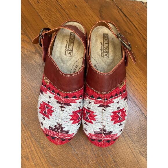 Pikolinos Granada W0w Clog Red Knit Southwestern Pattern Sz 37 (US 6) - Picture 1 of 9